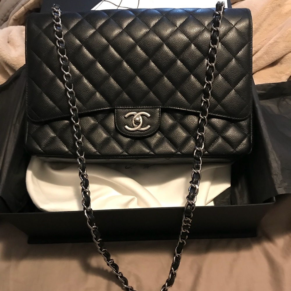 Chanel classic black jumbo handbag